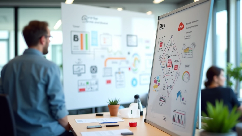 Industrial IoT sensor network diagram illustrated on whiteboard with real components and connection lines, collaborative workspace